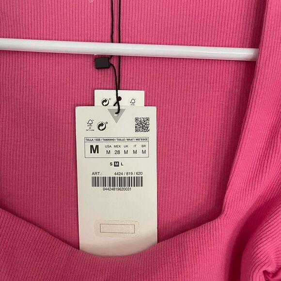 NWT ZARA PUFF sleeves RIBBED CROPPED Top PINK Size M - Picture 5 of 6